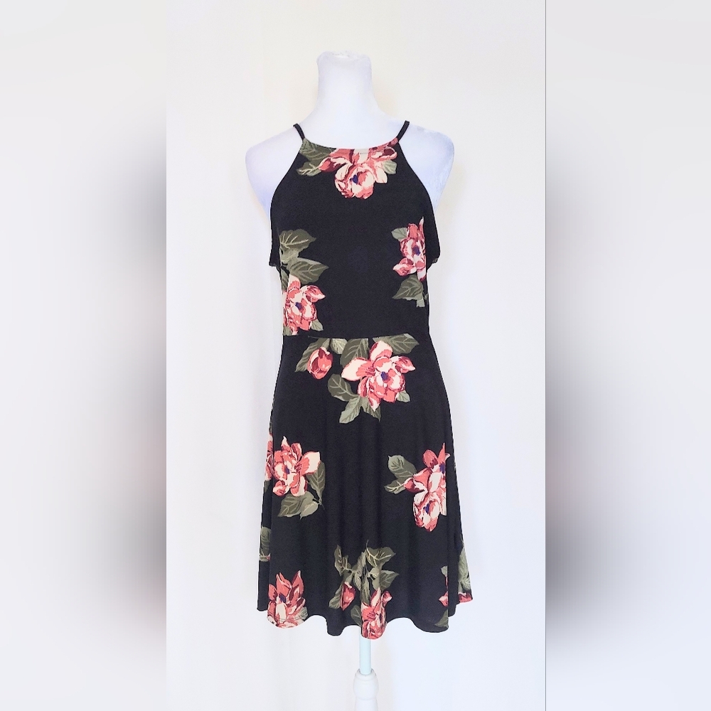 Lush Black Pink Floral Dress Size Medium
